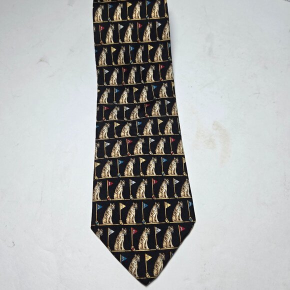 Vintage Brooks Brothers Blue Silk Tie Tigers & Golf Made in USA 3.75" x 57" - Picture 1 of 7